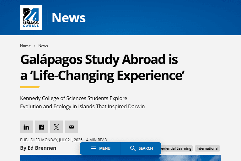 Screenshot of the UML news website.